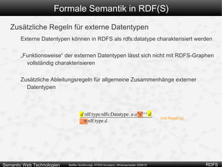 Formale Semantik in RDF(S) Semantik des RDF Vokabulars rdf:type weist einer URI einen Typ zu 