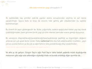 no. 5
12
Kasım
2021

menemenazdacorba
Altı üstü minik bir çizgi olmayabilir !?
Say, G., 2000 (ilk basım 2000), Müziğin Doruğuna Fazıl Say Yolculuğu, Cumhuriyet Kitapları
Akla Gelenler
İlk sayfalardaki kaş çizimleri web’de yapılan arama sonuçlarından seçilmiş ve asıl resme
yapıştırılmıştır. Sayıca fazla ve biraz da anonim hale gelmiş gibi olduklarından bu sayfalar
belirtilmemiştir.
 