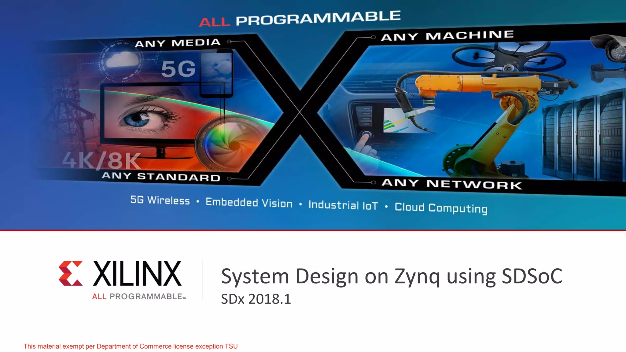 This material exempt per Department of Commerce license exception TSU
System Design on Zynq using SDSoC
SDx 2018.1
 