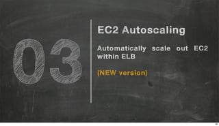 03
EC2 Autoscaling
Automatically scale out EC2
within ELB
(NEW version)
26
 