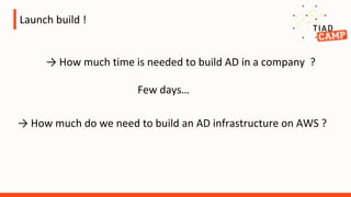 Launch build !
→ How much time is needed to build AD in a company ?
Few days…
→ How much do we need to build an AD infrastructure on AWS ?
 