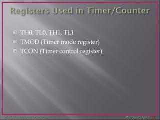 TH0, TL0, TH1, TL1  TMOD (Timer mode register) TCON (Timer control register) 