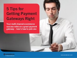 5 Tips for
Getting Payment
Gateways Right
Your multi-channel ecommerce
success relies on a great payment
gateway – here’s how to pick one

www.sanderson.com

 