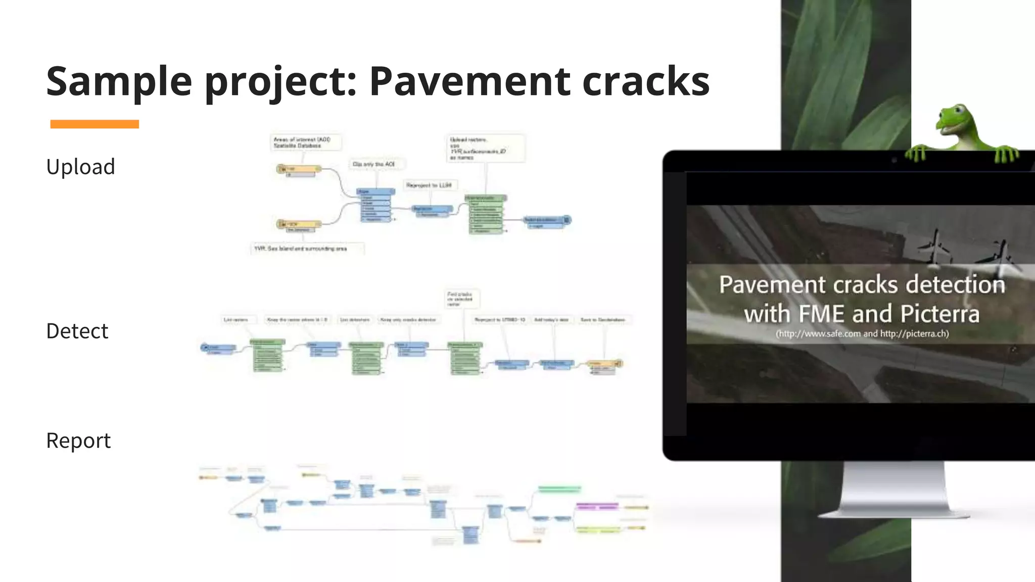 Sample project: Pavement cracks
Upload
Detect
Report
 
