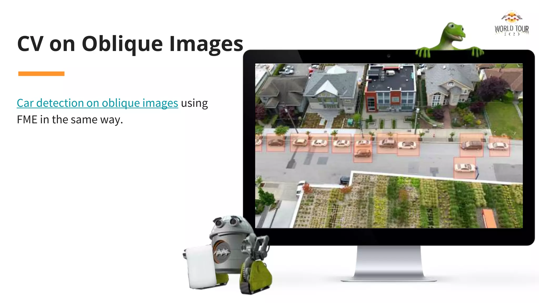 CV on Oblique Images
Car detection on oblique images using
FME in the same way.
 