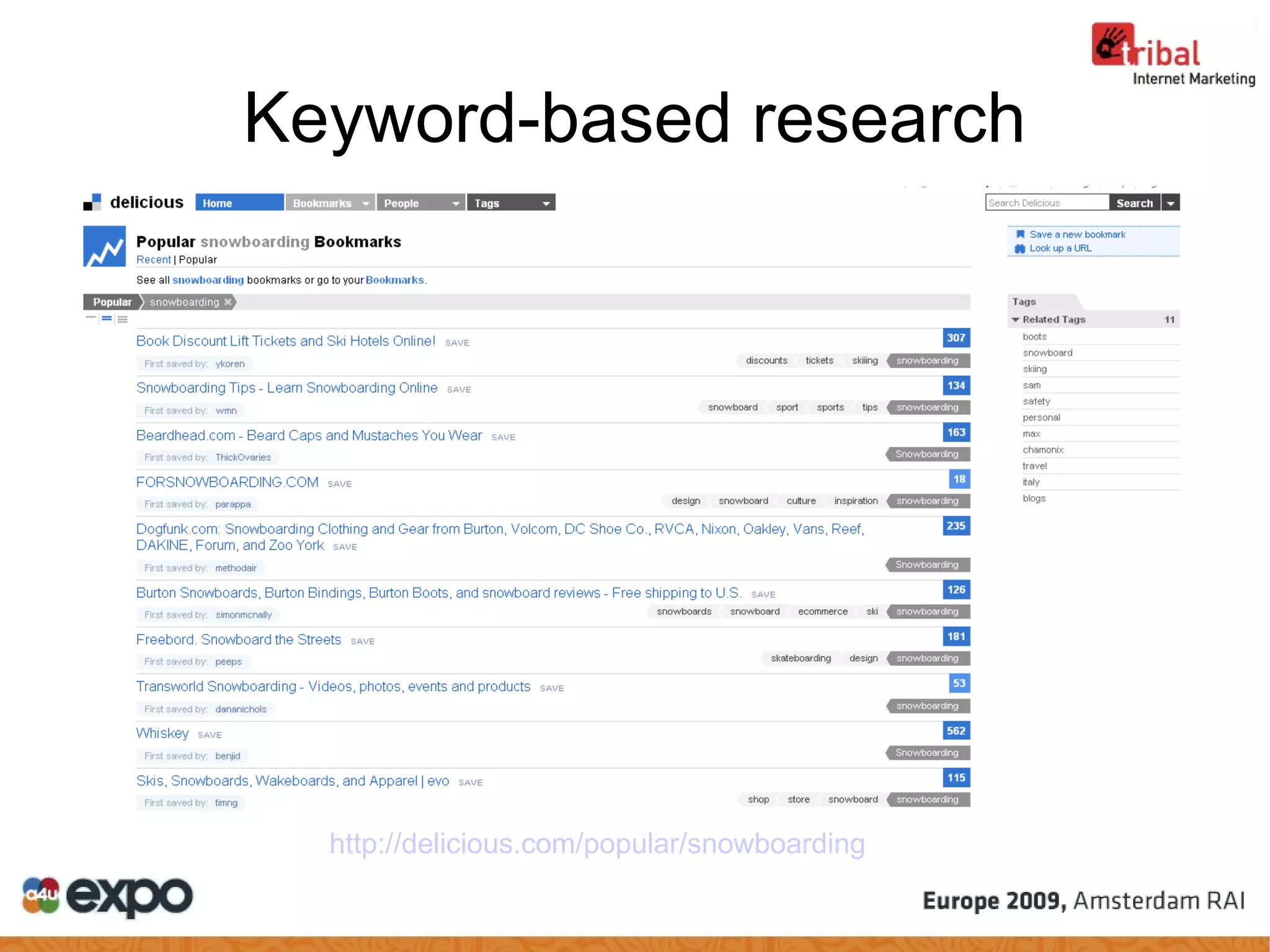 Keyword-based research http://delicious.com/popular/snowboarding   