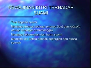KKEEWWAAJJIIBBAANN IISSTTRRII TTEERRHHAADDAAPP 
SSUUAAMMII 
TTaaaatt kkeeppaaddaa ssuuaammii 
MMeennjjaaggaa aammaannaatt sseebbaaggaaii uummmmuunn ((iibbuu)) ddaann rraabbbbaattuu 
aall--bbaayytt ((mmaannaajjeerr rruummaahhttaannggggaa)) 
MMeennjjaaggaa kkeehhoorrmmaattaann ddaann hhaarrttaa ssuuaammii 
MMeemmiinnttaa iizziinn kkeettiikkaa hheennddaakk bbeeppeerrggiiaann ddaann ppuuaassaa 
ssuunnnnaahh 
 
