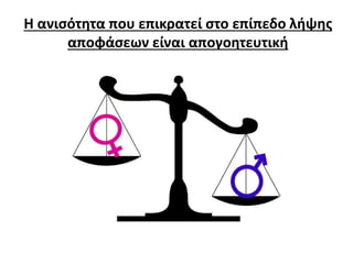 Η ανισότητα που επικρατεί στο επίπεδο λήψης 
αποφάσεων είναι απογοητευτική 
 