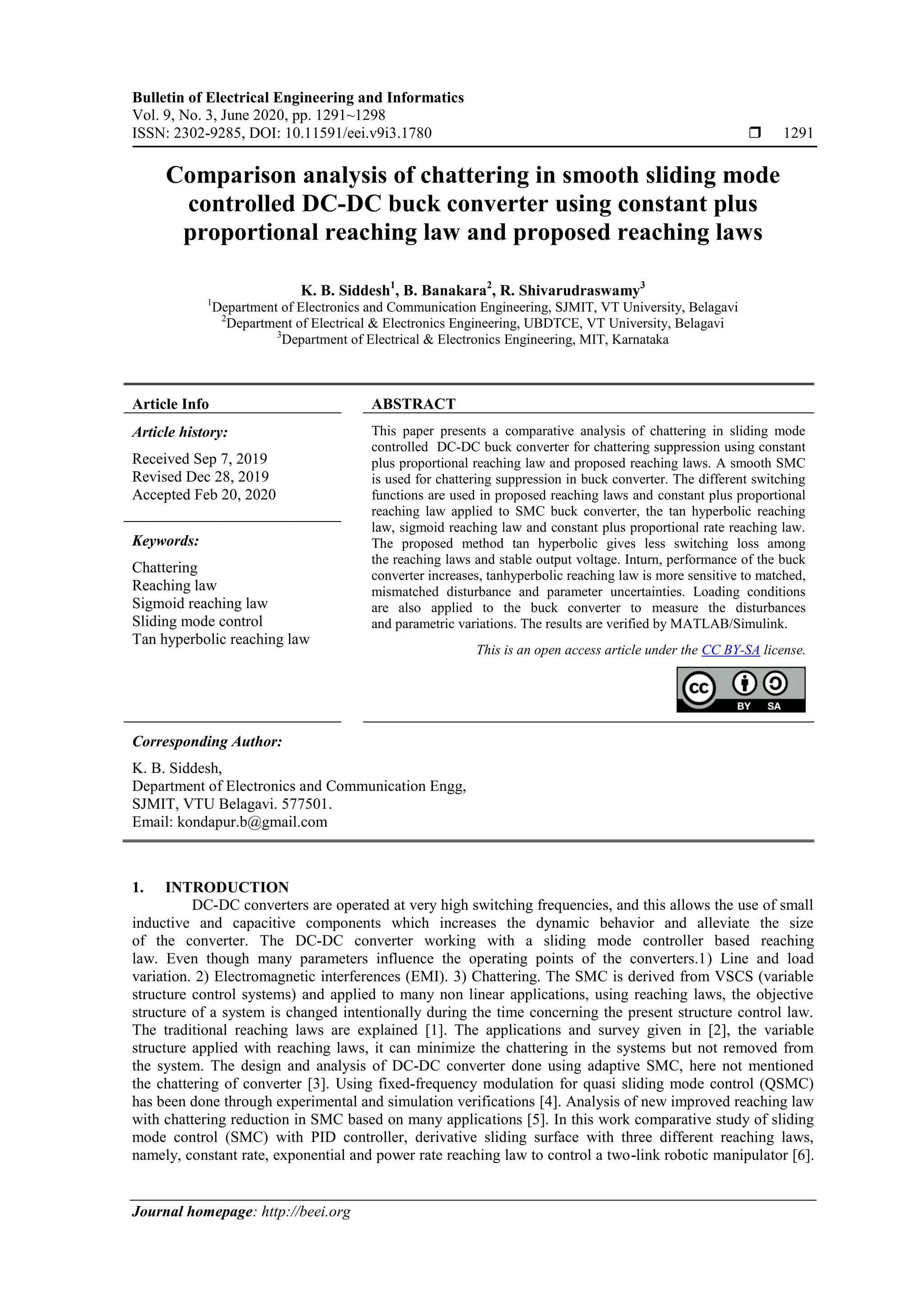 Comparison analysis of chattering in smooth sliding mode controlled DC