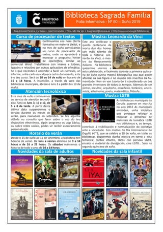 Boletín Informativo de xuño 2019 da Biblioteca Sagrada Familia da Coruña