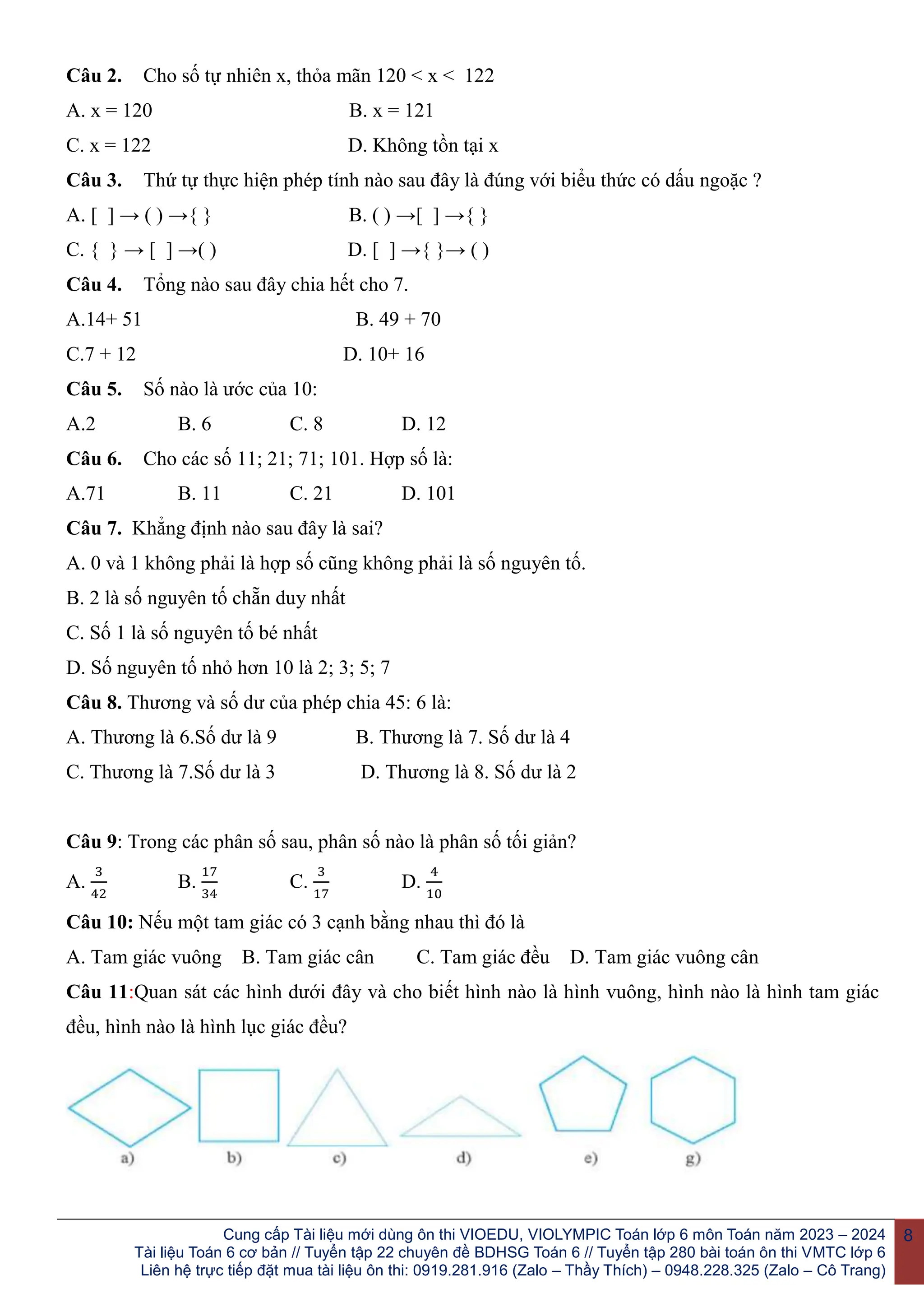 Tuyển tập 50 đề kiểm tra giữa kì 1 môn Toán lớp 6 | DOCX