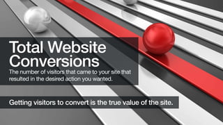 Total Website
Conversions

The number of web visitors that took an action
that resulted in the conversion you wanted.

Getting visitors to convert is the true value of the site.

 