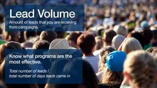 Lead Volume

Amount of leads that you are receiving
from campaigns.

Know what programs are the
most effective and conduct
real-time measurements.

 