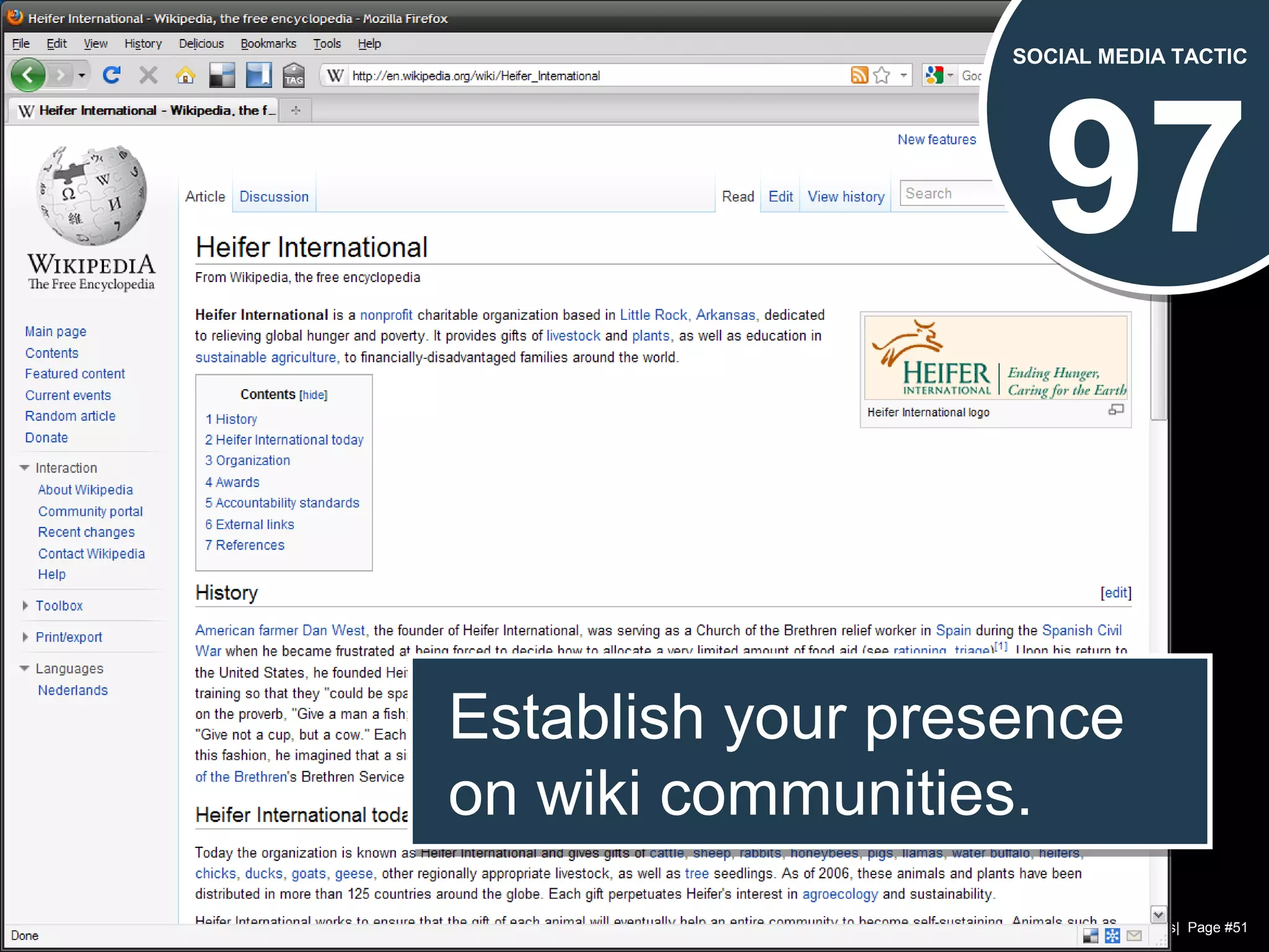 Chad Norman & Melanie Mathos| Page #51
97
SOCIAL MEDIA TACTIC
Establish your presence
on wiki communities.
Establish your presence
on wiki communities.
 