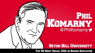 Top 50 Most Social CIOs in Higher Education
@PhilKomarny
Phil
Komarny
Seton Hill University
 