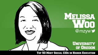 Top 50 Most Social CIOs in Higher Education
University
of Oregon
@mzyw
Melissa
Woo
 