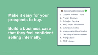 Make it easy for your
prospects to buy.
Build a business case
that they feel confident
selling internally.
💼 Business	Case...
