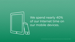 We spend nearly 40%
of our Internet time on
our mobile devices.

http:/
/marketingland.com/report-nearly-40-percent-of-internet-time-now-on-mobile-devices-34639

 