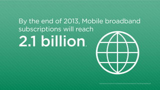 By the end of 2013, Mobile broadband
subscriptions will reach

2.1 billion.

http:/
/www.itu.int/en/ITU-D/Statistics/Documents/facts/ICTFactsFigures2013.pdf

 