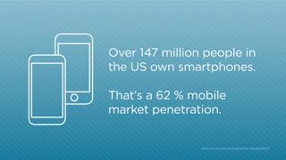 Over 147 million people in
the US own smartphones.
That’s a 62 % mobile
market penetration.

http:/
/www.comscore.com/Insights/Press_Releases/2013/11/

 