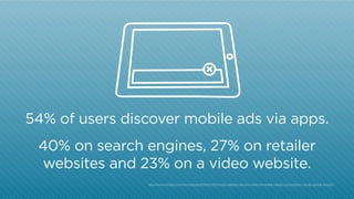 54% of users discover mobile ads via apps.
40% on search engines, 27% on retailer
websites and 23% on a video website.
http:/
/www.inmobi.com/inmobiblog/2013/02/27/inmobi-releases-second-wave-of-mobile-media-consumption-survey-global-results/

 