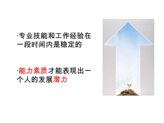 ·专业技能和工作经验在一段时间内是稳定的·能力素质才能表现出一个人的发展潜力