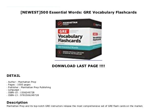 Newest 500 Essential Words Gre Vocabulary Flashcards