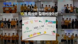 가능한 이유는,
15개 회사와 컬래버레이션
해커톤 등수 매기기 제거
 