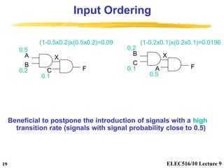 ELEC516/10 Lecture 9
19
Input Ordering
Beneficial to postpone the introduction of signals with a high
transition rate (sig...