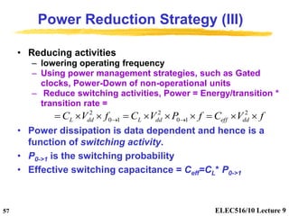 ELEC516/10 Lecture 9
57
Power Reduction Strategy (III)
• Reducing activities
– lowering operating frequency
– Using power ...