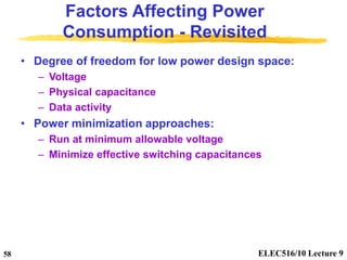 ELEC516/10 Lecture 9
58
Factors Affecting Power
Consumption - Revisited
• Degree of freedom for low power design space:
– ...