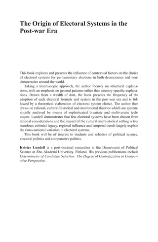 The Origin Of Electoral Systems In The Postwar Era A Worldwide Approach ...