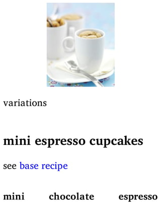 variations
mini espresso cupcakes
see base recipe
mini chocolate espresso
 