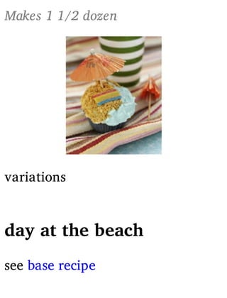 Makes 1 1/2 dozen
variations
day at the beach
see base recipe
 