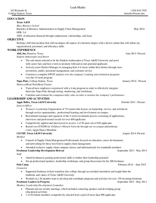 resume 2015 resume examples tamu