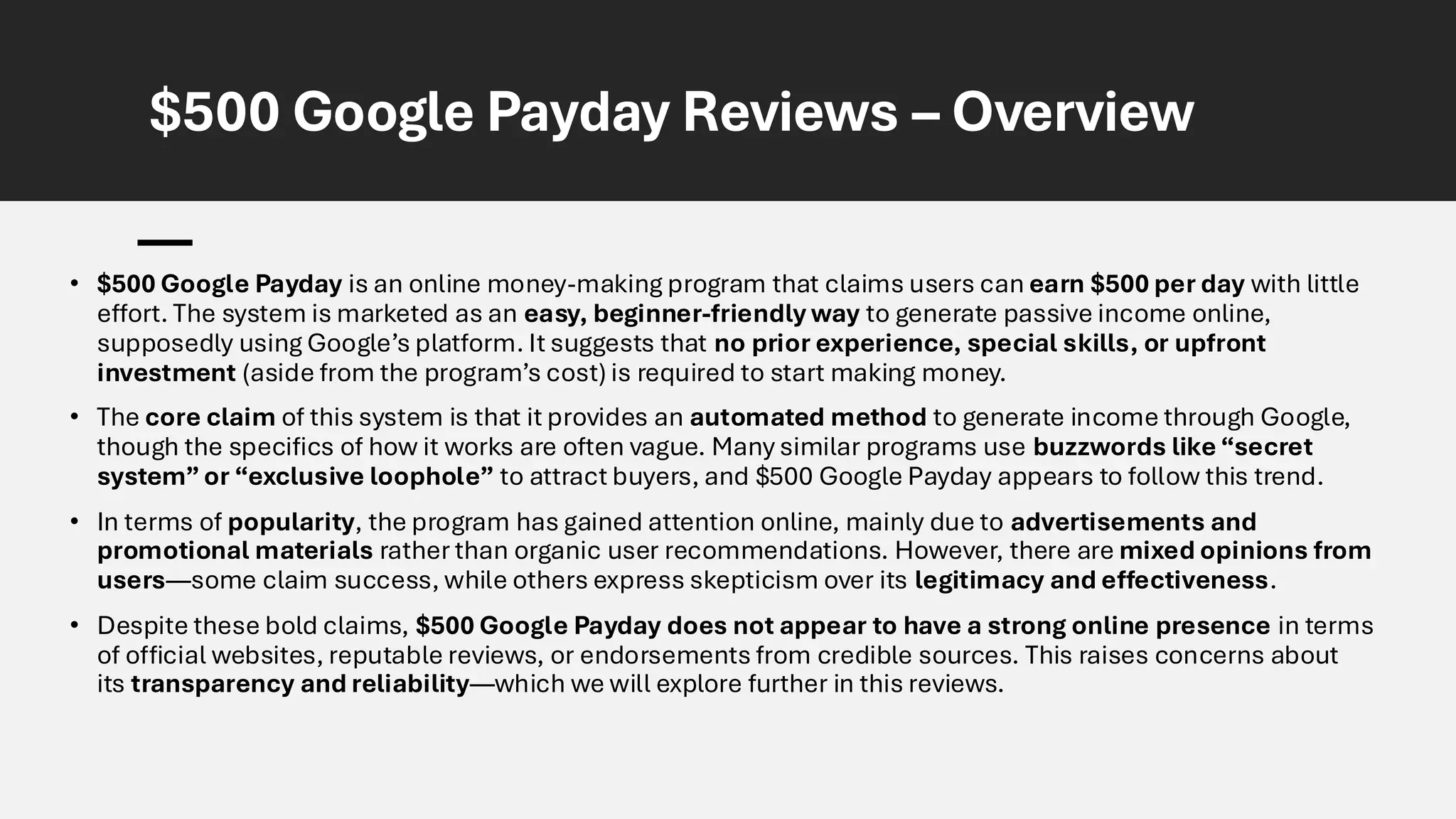 Comparison With Competitors of $500 GOOGLE PAYDAY