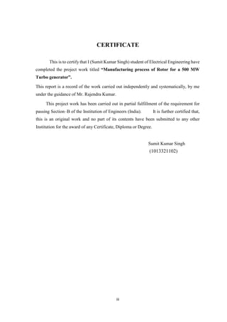 Generator Assembly Certificate.pdf 500 MW synchronous generator rotor construction report | DOCX
