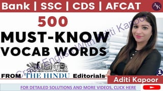 FREE DAILY LIVE CLASSES FOR BANK/SSC EXAMS|THE HINDU VOCABULARY
FOR DETAILED SOLUTIONS AND MORE VIDEOS, CLICK HERE
 