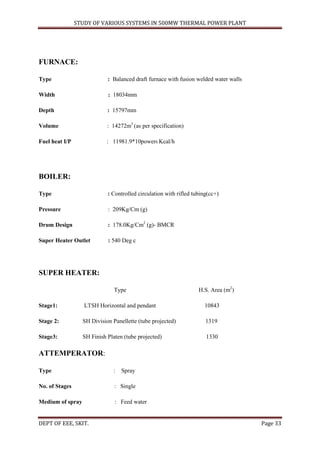 STUDY OF VARIOUS SYSTEMS IN 500MW THERMAL POWER PLANT | PDF