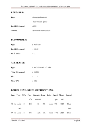 STUDY OF VARIOUS SYSTEMS IN 500MW THERMAL POWER PLANT | PDF