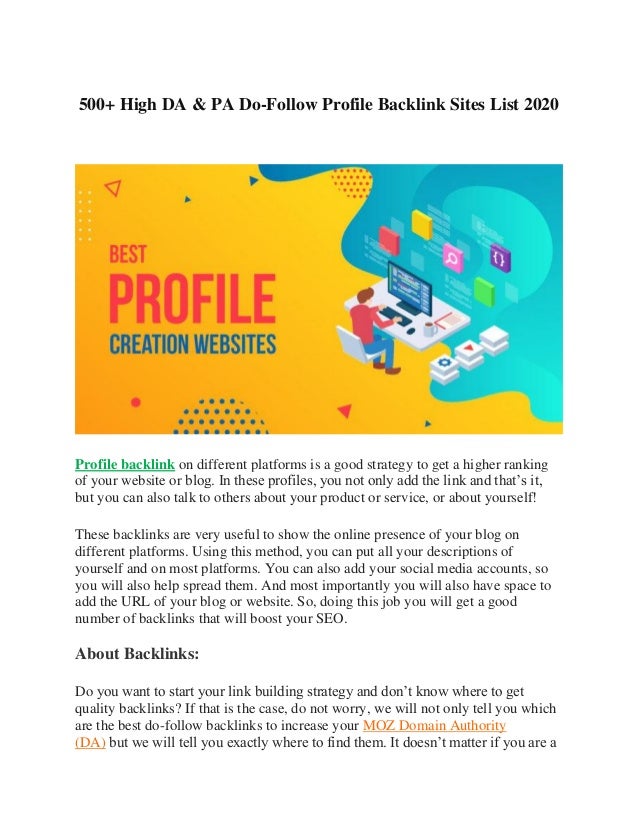 500+ High DA & PA DoFollow Profile Backlink Sites List 2020