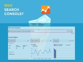 ● Google Search Console
○ proper setup
○ sitemaps
○ robots.txt
○ fetch as Google
● Google My Business
○ reviews
● Bing Webmaster Tools
○ more advanced crawl data
SETTING UP YOUR SEO
 