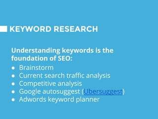 4.
Keyword research
How are people searching for
your keywords? How many?
 
