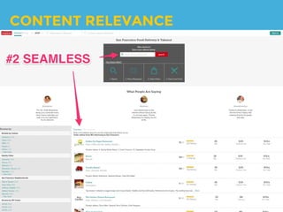 For a query like [san francisco food
delivery], let’s see the results...
SEARCHER INTENT: RELEVANCE
 