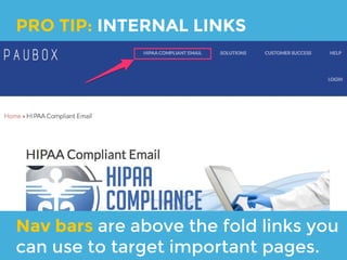 Make sure your <meta descriptions> are:
● unique & interesting
● less than 160 characters
● relevant to the content
* not a ranking factor
HOW: <meta description> TAGS*
 