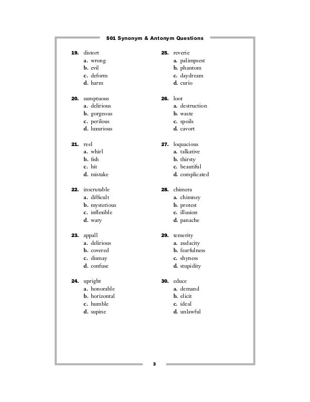 501 Synonym Antonym Questions 1 501 Synonym Antonym Questions 1