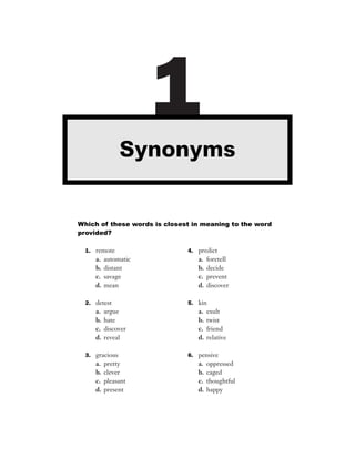501 Of Synonym Antonym Questions With Solutions