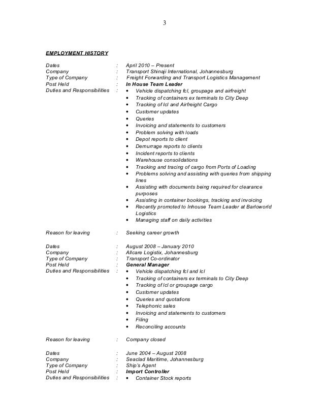 freight forwarder resumes