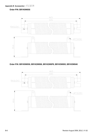 Appendix B Accessories|
B-6 Revision August 2008, 2ELE, V1.02
Order P/N: BR1K0W050
Order P/N: BR1K0W050, BR1K2W008, BR1K2W6P8, BR1K5W005, BR1K5W040
 