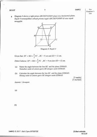 Kertas 2 matematik Percubaan SPM 2017 SBP